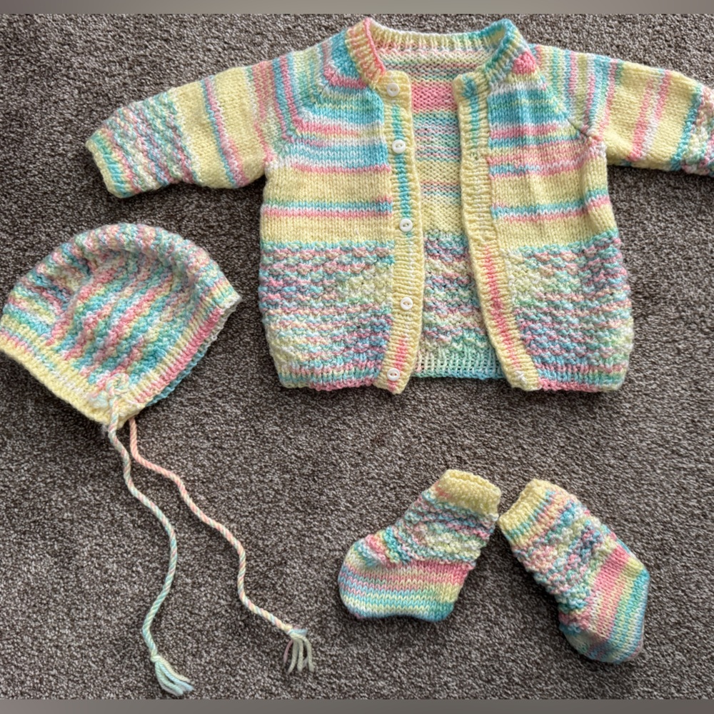 Baby Sweater, Booties, Hat Set